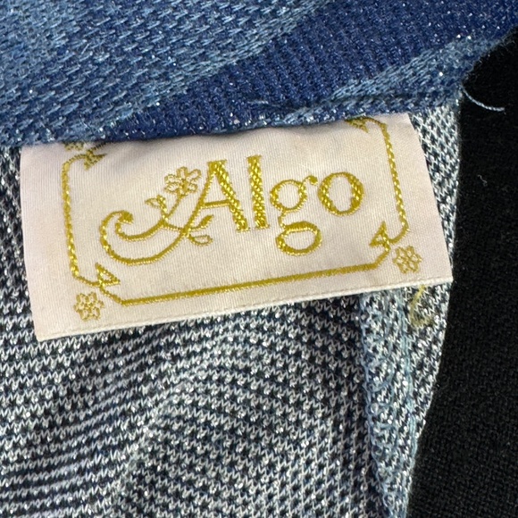 Vintage 80s dress, navy, blue, silver, grey, batwing sleeves, with belt, 8 (M) - Picture 12 of 14